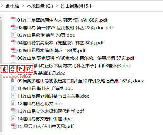 连山易系列15本电子书,韩艺,博尔朵,侯奕彤等作品和讲课内部资料 夸克网盘下载-真传国学