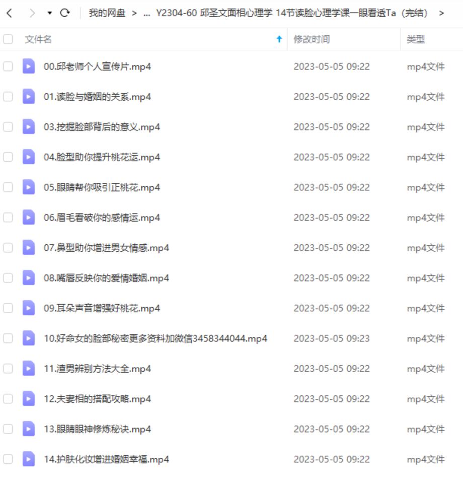 邱圣文面相心理学视频课程 14节读脸心理学课一眼看透Ta(完结)-真传国学