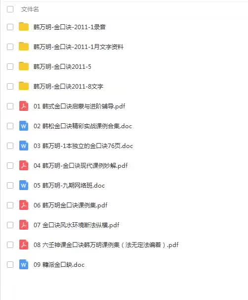 韩万明2011年金口诀授课3个月录音加笔记 含韩万明电子资料合集-真传国学