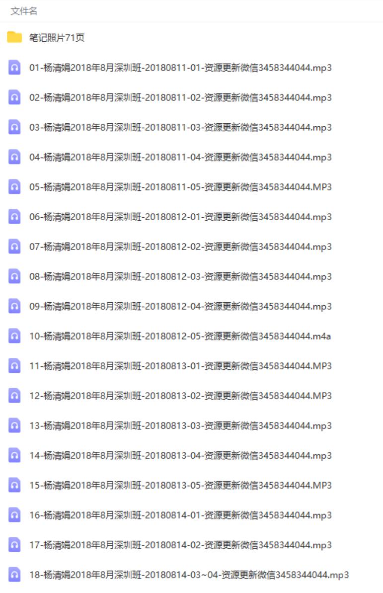 2018年8月杨清娟《深圳班命理32个录音》+笔记71页-真传国学