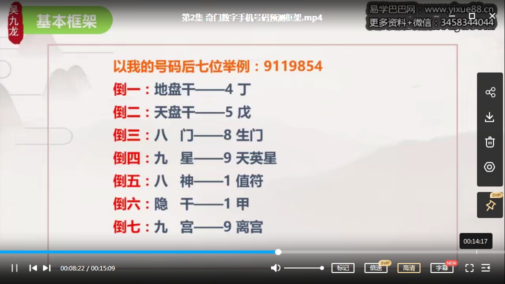 图片[3]-吴九龙奇门数字预测课程视频10集，手机号预测资料，属于基础视频。-真传国学
