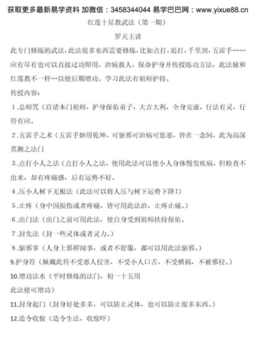 罗天 红莲十字武法（第一期）录音+文档-真传国学