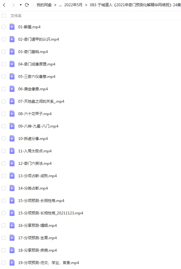 于城道人《2021年奇门预测化解精华网络班》课程视频24集 百度云-真传国学